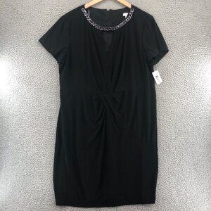 BISOU BISOU Dress Womens 22W Plus Black Sheath Pleated Cut Out Chain Travel Knit